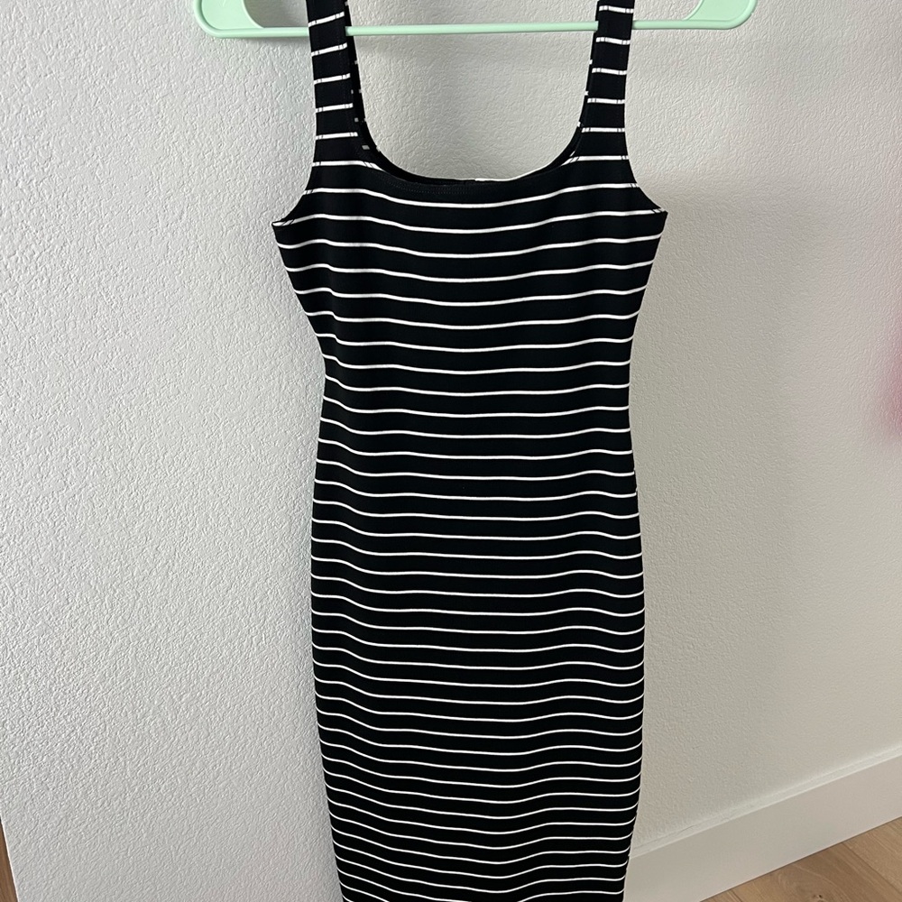 American Apparel Black and White Striped Midi Dress